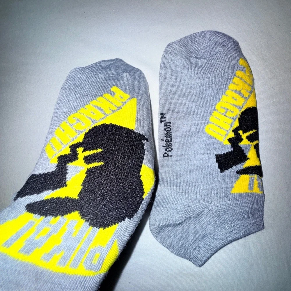 Pokemon No-Show Socks Kids M/L Size 3-10 Grey‎ Yellow NEW 6 Pairs